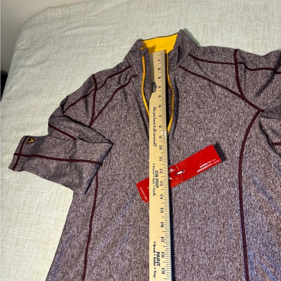 Antigua Maroon/Heather and Gold Fine Stripe Quarter Zip Sweater - Picture 4 of 6